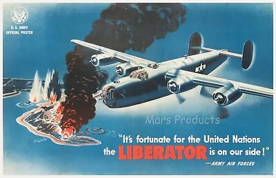 B-24 “Liberator” 1940s Bomber WWII Historic Propaganda War Poster 20x30 • $15.95