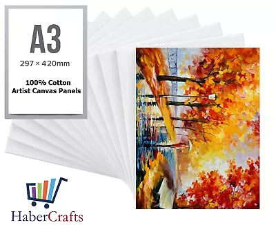 A3 Artist Canvas Boards Primed Panel Acrylic Oil Painting 100% Cotton • £8.49