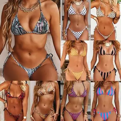 2Pcs Sexy Leopard Brazilian Bikini Set Women  Halter Bandage Swimwear Swimsuit • $14.11