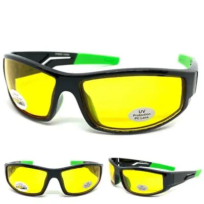 Biker Wrap Sports Safety SUN GLASSES Eyewear Night Driving Riding Yellow HD Lens • $14.99