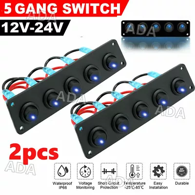 $30.59 • Buy 2X 5 Gang 12V Switch Panel LED Rocker ON-OFF Toggle For Boat Marine Car Caravan