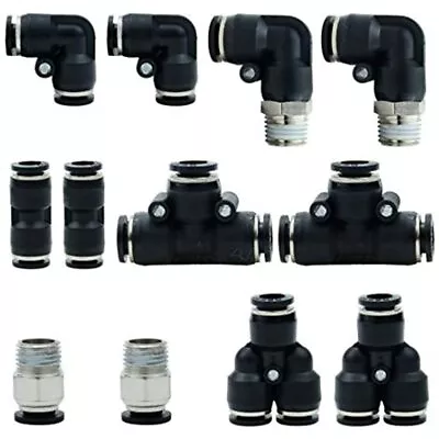 Pneumatic 5/16 OD Push To Connect Fittings Kit Air Line Quick 2 PL+2 Elbow+2 Y X • $22.24