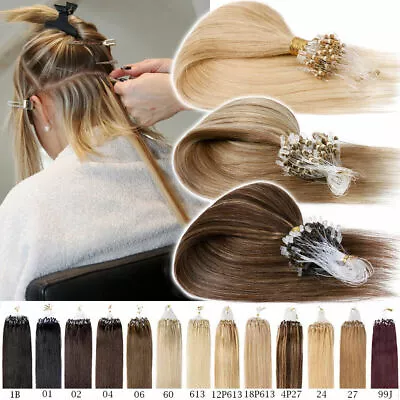 Micro Ring Loop 100% Remy Human Hair Extensions Straight Micro Beads Link Hair U • $29.10