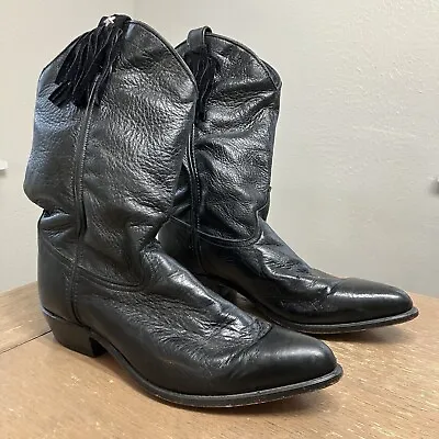 Vintage Code West Cowgirl Boots Women’s 9M Fringed Boot Straps Black Leather USA • $49.99