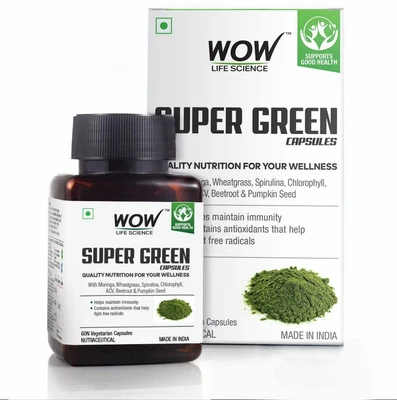 $23 • Buy Super Green Capsules - With Moringa, Wheatgrass, Spirulina, ACV, Beetroot, 