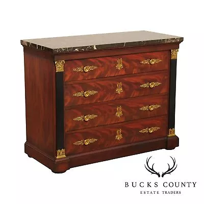 Henkel Harris Empire Style Mahogany Marble Top Chest Of Drawers • $3495