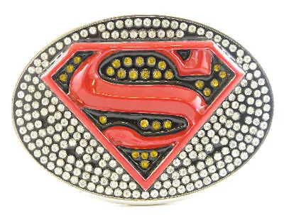 Super Hero S Super Man Bling Black Logo Belt Buckle Dc Superman Girl Snap Belt • £4.94