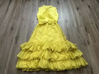 Vintage 1960s Miss Elliette CA Jackson Graves Yellow Chiffon Tie Neck Mini Dress • $124.99