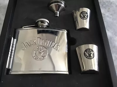 Jack Daniel's Stainless Steel Hipflask And Shot Set In Gift Box • £12