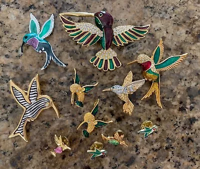 11 Gorgeous Vintage Mod Humming Birds Enamel Rhinestone Brooch Pins Pendant Lot • $25