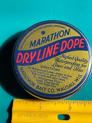 Vintage Marathon Bait Co. Dry Line Dope Tin Fly Fishing Excellent Shape • $30