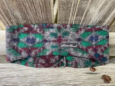 Vintage Eddie Bauer Headband Ear Warmer Fleece Gray Green Red Geometric USA • $24.99