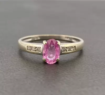 $230.80 • Buy 9ct White Gold Pink Sapphire & Diamond Solitaire Ring Size L Hallmarked