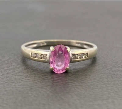 $230.80 • Buy 9ct White Gold Pink Sapphire & Diamond Solitaire Ring Size L Hallmarked