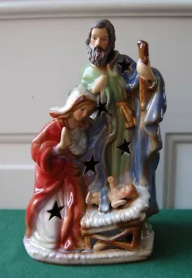 Nativity Mary Joseph & Jesus Tealight Holder-Religious Christmas Decor Ceramic • £24.95