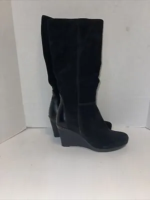 La Canadienne Size 8 Black Suede Boot High Wedge Waterproof • $150