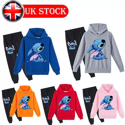 Kids Lilo Stitch Tracksuit Hoodie Pants Suits Boys Girls Tops Pants Clothing ** • £14.99