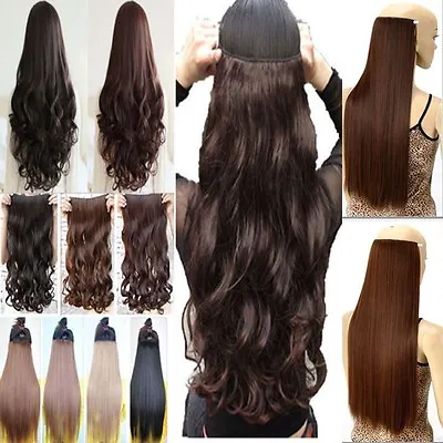 Real Thick AS Human Hair 1Piece Full Head Clip In Hair Extensions Straight Wavy • $15.20