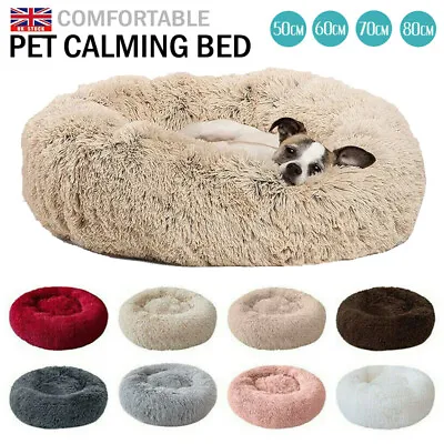 Fluffy Soft Comfy Calming Donut Dog Cat Beds Warm Bed Pet Round Plush Puppy Beds • £12.99