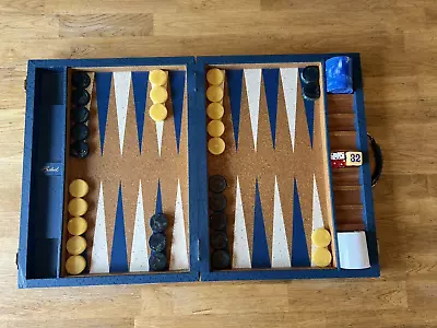 Vintage Crisloid Bakelite Catalan Backgammon Set Blue White Swirl • $162.50