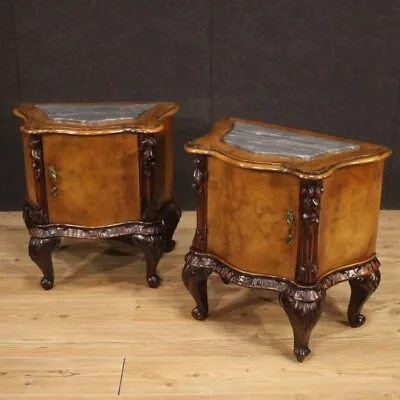 Pair Of Night Stands Furniture Bedside Tables Antique Style 900 Wood Marble Top • $4000