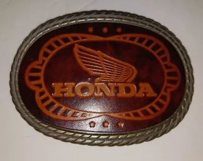 Vintage Leather Honda Wings Logo Belt Buckle Mens Brown • $14.99