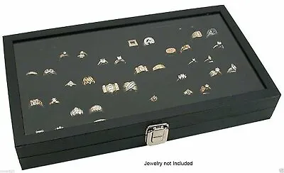 Glass Top Lid 72 Ring Black Showcase Jewelry Display Storage Organizer Box Case • $24.99