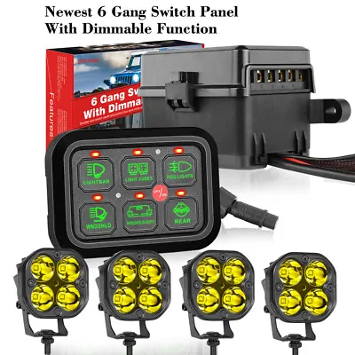 6 Gang Switch Panel Circuit Control Box+ 4Pcs 80W Amber LED Cube Pods Spot Flood • $132.99