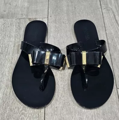 MICHAEL Michael Kors Black Jelly Plastic Bow Thong Sandals 7M • $21.99