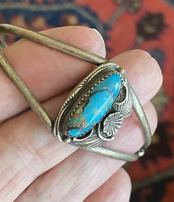 Native American Navajo Vintage Sterling & Turquoise Cuff Bracelet Traditional • $29.99