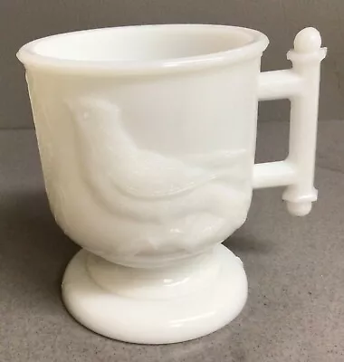 Sweet Antique Milk Glass Mug Birds Robin & Wheat Excellent Condition 4  Tall • $16