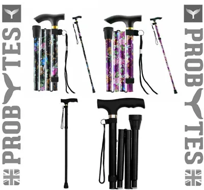 Easy Folding Adjustable Walking Stick Plain & Flower Design Nonslip Lightweight • £4.99