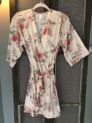 Flora By FLORA NIKROOZ Womens S Kimono ROBE Pajamas Sleepwear ROSES Pink JERSEY • $22