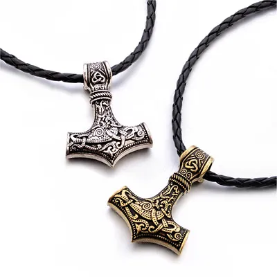 Thor's Hammer Mjolnir Stainless Steel Pendant Men's Punk Viking Amulet Necklace • £3.11