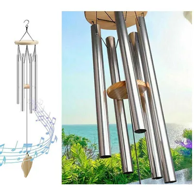 Wind Chimes Large Deep Tone Chapel Bells 6 Tubes Outdoor Garden Home Decor Gifts • £6.98