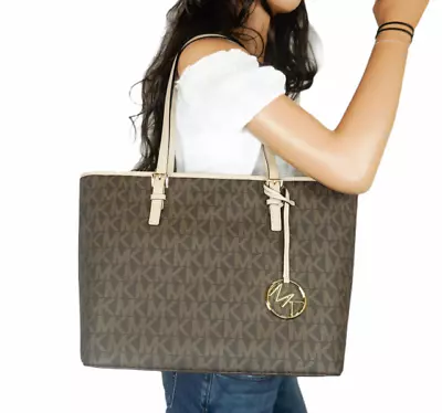 Michael Kors Jet Set Travel Top Zip Signature Monogram Tote Handbag For Women • $100