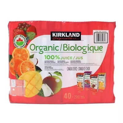 Kirkland Signature 100% Organic Juice Assorted Flavours Cartons Pack 40 X 200ml • £28.99