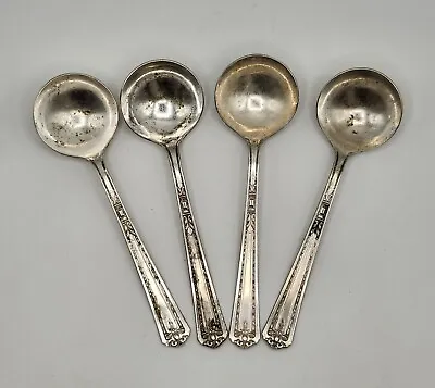 National Silver Co Cream Soup Spoon Silver Plate Art Deco Pattern Set Of 4 EPNS • $19.99