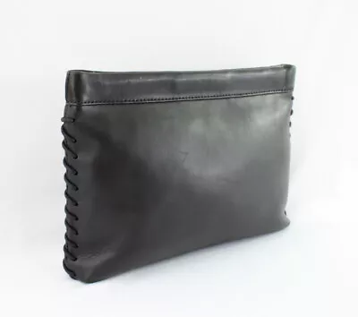 J.Crew Women's Black Leather Stitched Side Clutch Pouch Bag • $29