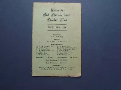 £1 • Buy Worcestershire: Worcester Old Elizabethans' Assoc. Cricket Fixture Card 1946