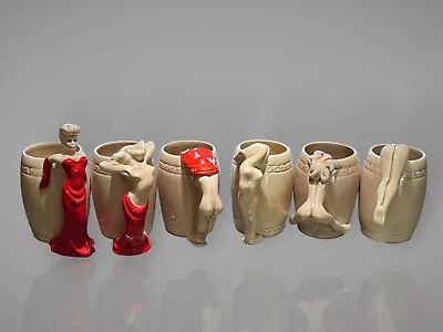 DOROTHY KINDELL Signed NUDE STRIPPER MUGS  In Red -  SET Of 6 • $325