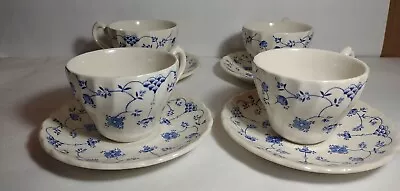 4 Myott Finlandia Blue White Fluted Tea Cup And Saucer Made In England • $19.99
