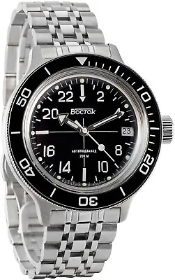 NEW Vostok Amphibia 720076 Russian Military Watch Automatic Black Dial 24 Hours • $139.90