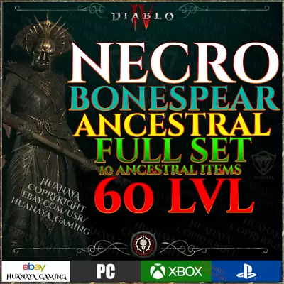 Diablo 4 🦴 Bonespear Necromancer 🦴 Full Ancestral Set 🦴 Items 🦴ladder Season • $39.99