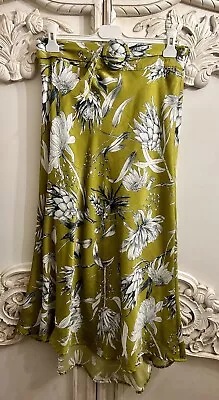 Zara Green Floral Satin Belted Maxi Skirt L • £7.99