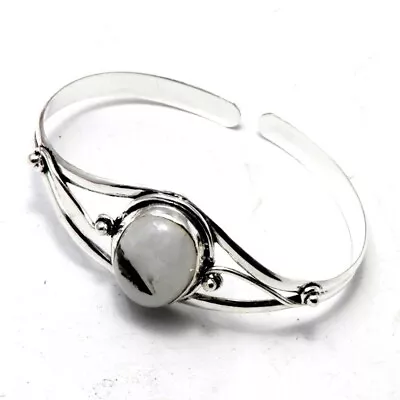 Natural Rainbow Moonstone Bangle Silver Jewelry Cuff Bangle Handmade Bangle 15g • $13.99