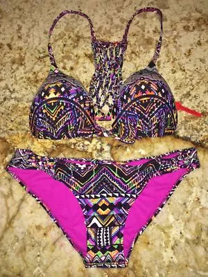 APOLLO SWIMWEAR Triangle Push Up Cage Back Top Bikini Swimsuit Womens Jrs Sz L • $41.18