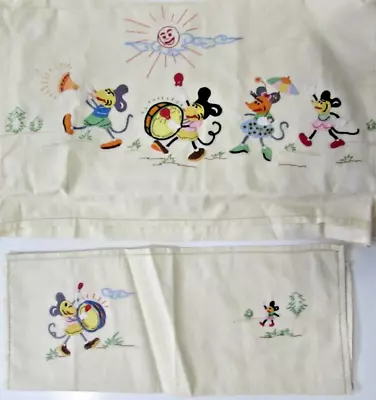 1930s Vtg Disney Mickey Mouse Band Linen Embroidery Coverlet Pillow Case • $38