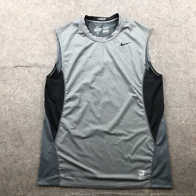 Nike Shirt Men Large Gray Sleeveless Dri Fit Pro Combat Fitted Workout Gym * • $18.98