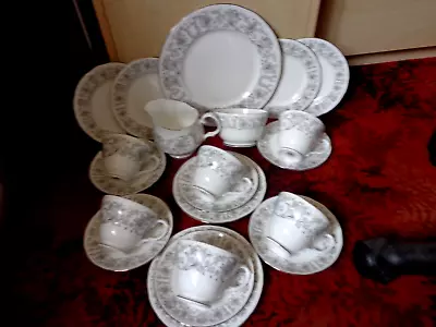 * H & M  HUDSON MIDDLETON ROYAL SUTHERLAND GREY WHITE 21pc TEA SET- FREE UK POST • £34.99